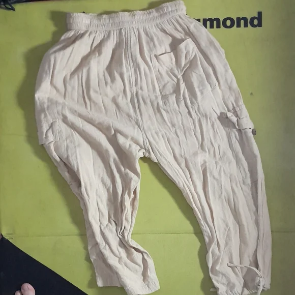 Cream Drawstring Pants - Picture 2 of 4